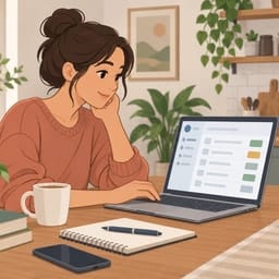 Iemand bekijkt aan de keukentafel op een laptop het eigen inburgeringsdossier